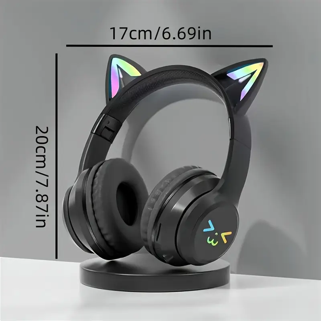 Детские беспроводные наушники CATEAR BT618 с ушками и RGB-подсветкой Bluetooth чер - изображение 5