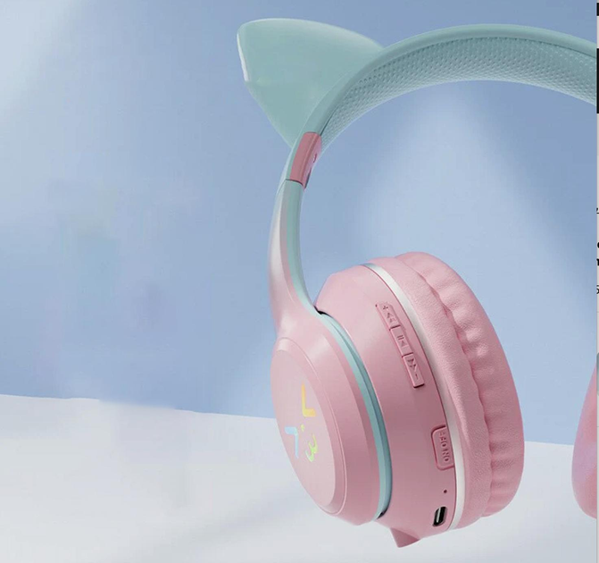 Дитячі бездротові навушники CATEAR BT618 з вушками та RGB-підсвіткою Bluetooth рожеві - зображення 5