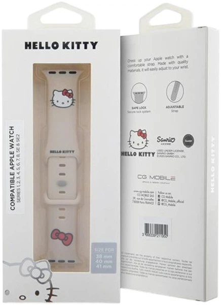 Pasek Hello Kitty Silicone Kitty Head do Apple Watch Series 1/2/3/4/5/6/7/8/SE/SE2 38-41 mm Beige (3666339190293) - obraz 5