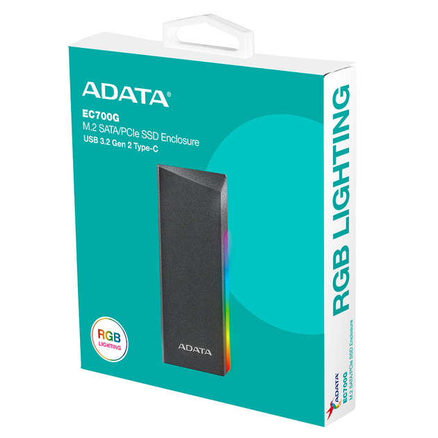 Зовнішній карман для накопичувача A-DATA EC700G для SSD M.2 PCIe/SATA USB3.2 Gen2 Type-C Чорний - зображення 2