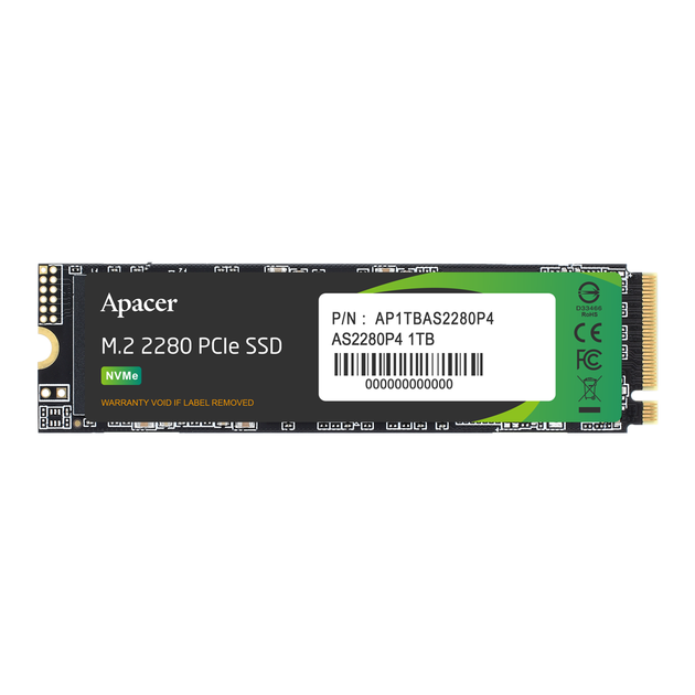 Накопичувач SSD M.2 Apacer AS2280P4 1TB 2280 PCIe 3.0x4 NVMe 3D TLC Read/Write: 3000/2000 MB/sec ( 19131 ) - Фото 1 Накопичувач SSD M.2 Apacer AS2280P4 1TB 2280 PCIe 3.0x4 NVMe 3D TLC Read/Write: 3000/2000 MB/sec ( 19131 ) - изображение 1