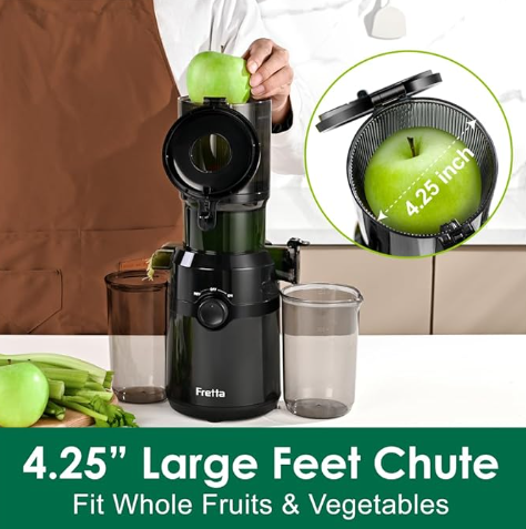 Умная шнековая соковыжималка Fretta Cold Press 200W, 108мм, для фруктов и овощей, Velvet Black - Фото 4 Умная шнековая соковыжималка Fretta Cold Press 200W, 108мм, для фруктов и овощей, Velvet Black - изображение 4