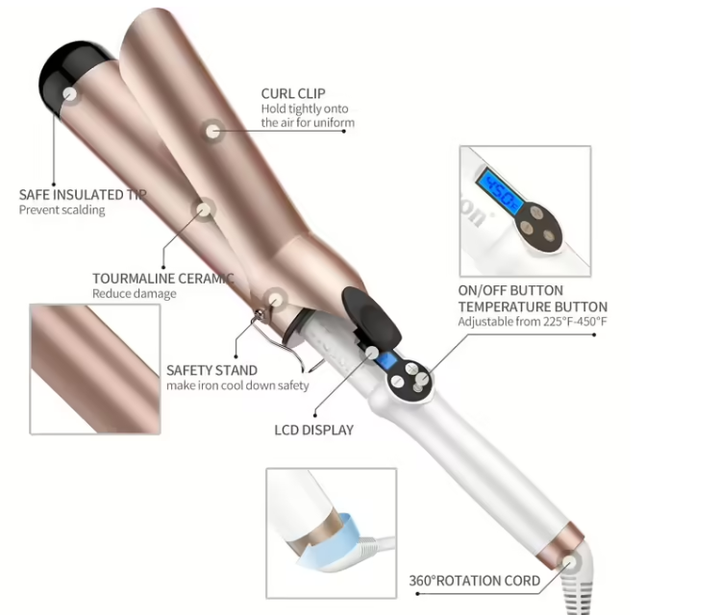 Плойка для локонов Hoson 13mm Pro Curl - керамическая, турмалиновая, LCD, 9 режимов, перчатка - изображение 4