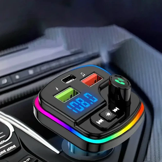 FM трансмиттер PERVOI CTC-732 с зарядкой 2xUSB Type-C Bluetooth поддержка MP3 RGB подсветка для автомобиля - изображение 4