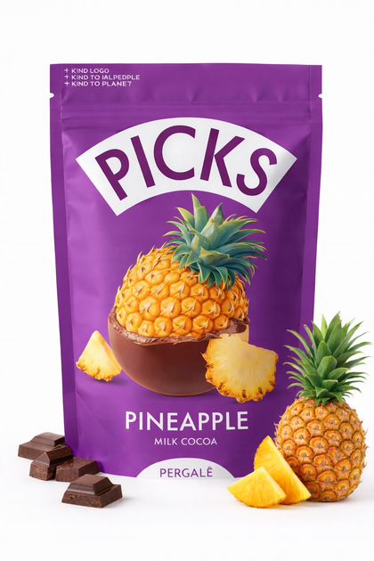 Ананас у молочному шоколаді Pineapple Picks Pergale Milk Cocoa 90 г - Фото 1 Ананас у молочному шоколаді Pineapple Picks Pergale Milk Cocoa 90 г - зображення 1