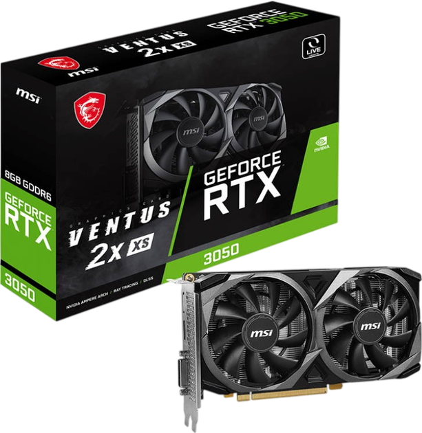Видеокарта GeForce RTX 3050 8GB MSI VENTUS 2X XS (RTX 3050 VENTUS 2X XS 8G) - Фото 1 Видеокарта GeForce RTX 3050 8GB MSI VENTUS 2X XS (RTX 3050 VENTUS 2X XS 8G) - изображение 1