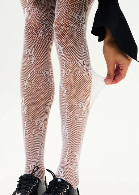 Колготки в сітку білого кольору з принтом Hello Kitty, колготки Хелоу Кітті білого кольору, one size - Фото 2 Колготки в сітку білого кольору з принтом Hello Kitty, колготки Хелоу Кітті білого кольору, one size - зображення 2