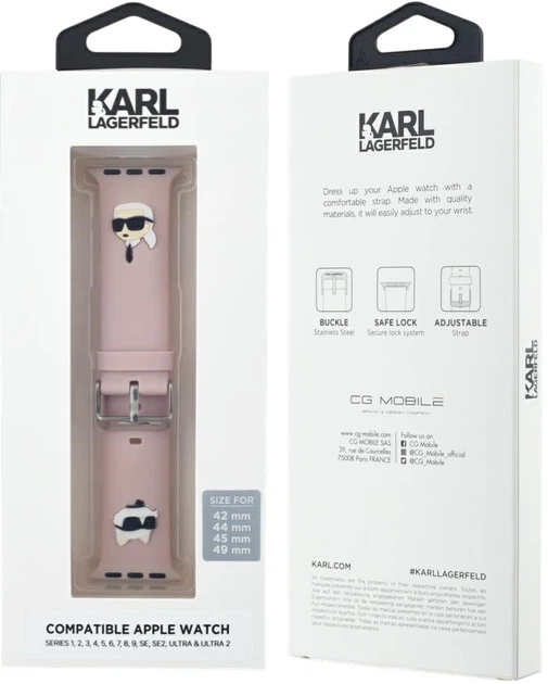 Pasek Karl Lagerfeld 3D Rubber Karl&Choupette Heads do Apple Watch Series 1/2/3/4/5/6/7/8/9/SE/SE2/Ultra/Ultra 2 42-49 mm Pink (3666339259273) - obraz 4