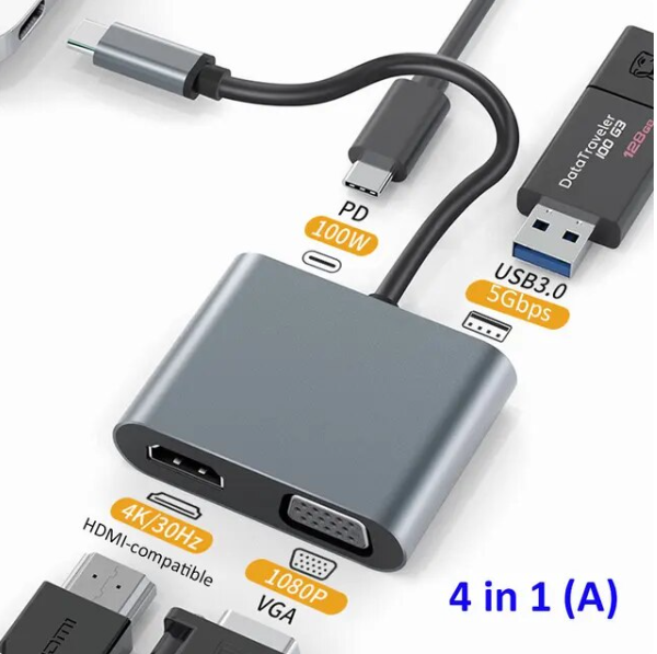 Док-станция удлинитель USB-концентратора сплиттера 4 в 1 HDML VGA 4 порта - изображение 2