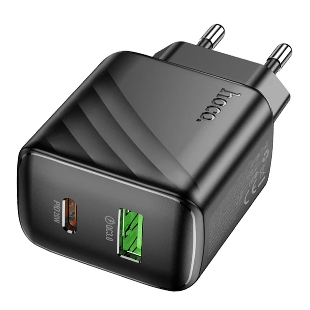 Сетевое зарядное устройство Hoco CS25A 1USB-C/1USB поддержка PD/QC 20W позволяет быстро заряжать современные смартфоны Apple, Samsung, Xiaomi Black - изображение 3
