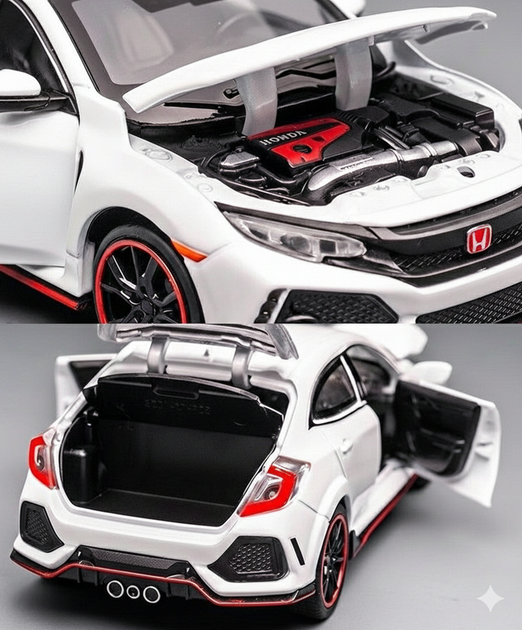 Модель авто Honda Civic Type R 1:32 белая | коллекционная металлическая JDM модель с открывающимися элементами - Фото 11 Модель авто Honda Civic Type R 1:32 белая | коллекционная металлическая JDM модель с открывающимися элементами - изображение 11