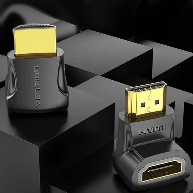 Перехідник Vention HDMI Male to HDMI Female 90° Black (AIOB0-2) 2 штуки - Фото 5 Перехідник Vention HDMI Male to HDMI Female 90° Black (AIOB0-2) 2 штуки - зображення 5