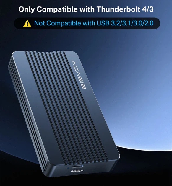 Зовнішній корпус Acasis TBU405Air для M.2 NVMe SSD, Thunderbolt 4/3/USB4, до 40 Гбіт/с (Сірий) - зображення 2