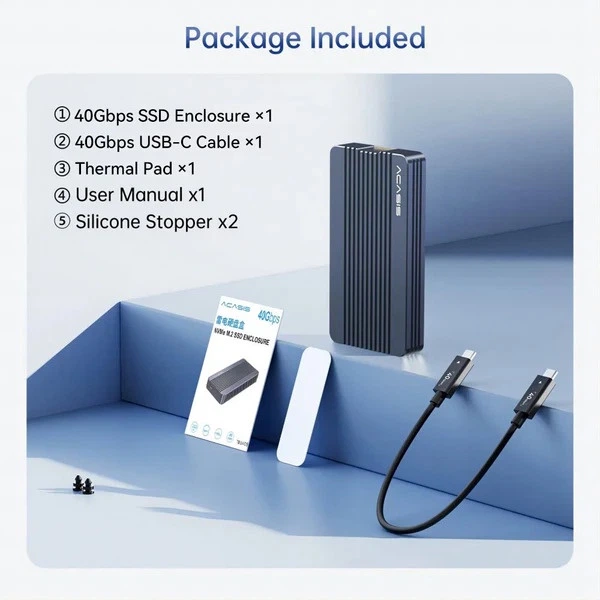Зовнішній корпус Acasis TBU405Air для M.2 NVMe SSD, Thunderbolt 4/3/USB4, до 40 Гбіт/с (Сірий) - зображення 10