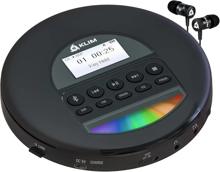 Портативний CD-плеєр KLIM Nomad з Bluetooth, FM/AM радіо, AUX, TF-картою та акумулятором 14+ годин для авто та дому з навушниками - Фото 1 Портативний CD-плеєр KLIM Nomad з Bluetooth, FM/AM радіо, AUX, TF-картою та акумулятором 14+ годин для авто та дому з навушниками - зображення 1