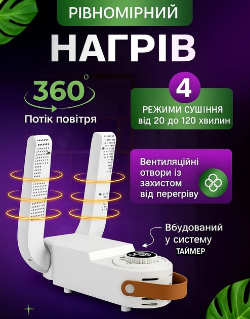 Ультрафиолетовая сушилка для обуви и одежды, электросушилка UKC Shoe Dryer с регулировкой температуры, белая - изображение 2