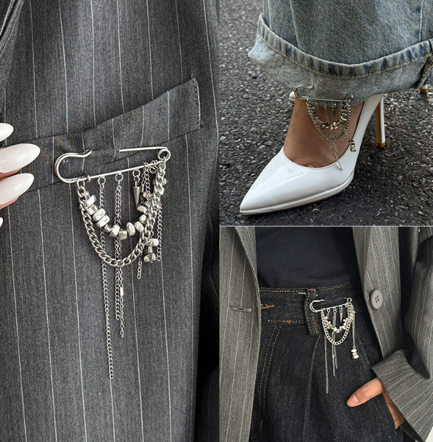 Брошка-булавка Fashion Jewerly багатофункціональна з ланцюжками Y2K брошка-фіксатор для декору одягу, джинсів, сумок, срібляста (SVS) - Фото 2 Брошка-булавка Fashion Jewerly багатофункціональна з ланцюжками Y2K брошка-фіксатор для декору одягу, джинсів, сумок, срібляста (SVS) - зображення 2
