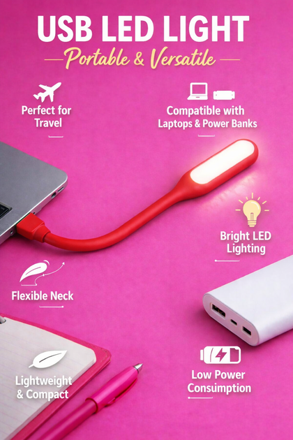 Гибкая Лампа LED USB Фонарик для Павербанка Ноутбука, Красный - изображение 2
