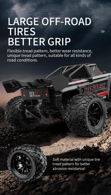 Радіокерована машинка KFPLAN KF18 Brushless 1:14 4WD, RC монстр трак до 55 км/год, безщітковий позашляховик, дрифт авто на пульті - зображення 9