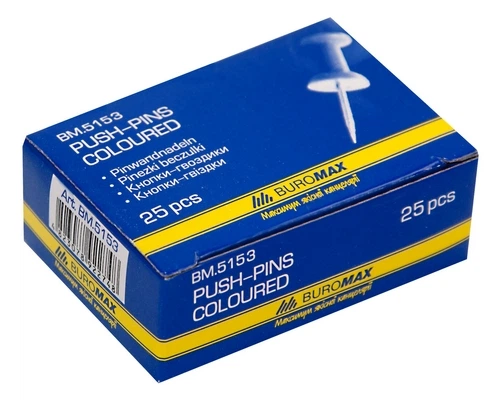 Кнопки-гвіздики Buromax кольорові d 10х12х10 мм в упаковці 25 шт (BM.5153) - Фото 1 Кнопки-гвіздики Buromax кольорові d 10х12х10 мм в упаковці 25 шт (BM.5153) - изображение 1