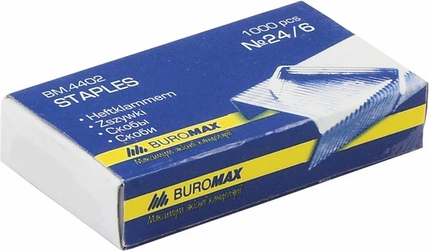 Скоби Buromax JOBMAX №24/6 метал 1000 шт. (BM.4402) - Фото 1 Скоби Buromax JOBMAX №24/6 метал 1000 шт. (BM.4402) - изображение 1