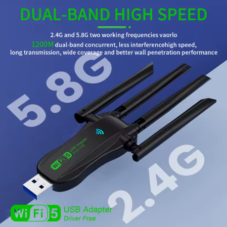 WiFi USB-адаптер двухдиапазонный VAORLO 1200 Мбіт/с 2.4G+5Ghz Wi-Fi 4 антенны 802.11AC USB3.0 высокоскоростной - Фото 2 WiFi USB-адаптер двухдиапазонный VAORLO 1200 Мбіт/с 2.4G+5Ghz Wi-Fi 4 антенны 802.11AC USB3.0 высокоскоростной - изображение 2