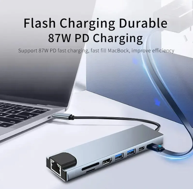 USB Type-C Переходник Хаб концентратор 8 в 1 HDMI SD TF RJ45 для Windows Android OTG Macbook - изображение 5