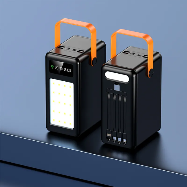 Павербанк Power Bank із ліхтарем SPO 200000 mah для подорожей із вбудованими кабелями чорний - Фото 1 Павербанк Power Bank із ліхтарем SPO 200000 mah для подорожей із вбудованими кабелями чорний - изображение 1