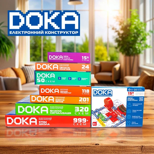 Конструктор електронний DOKA "ПЕРШІ КРОКИ В ЕЛЕКТРОНІЦІ" (Набір В, 15 схем) - Фото 8 Конструктор електронний DOKA "ПЕРШІ КРОКИ В ЕЛЕКТРОНІЦІ" (Набір В, 15 схем) - зображення 8