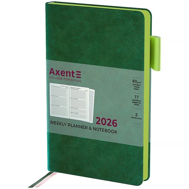 Еженедельник датирован 2026 Axent Partner Soft Muse 125*195 мм 192 страницы зеленый (8527-26-2-A) - Фото 1 Еженедельник датирован 2026 Axent Partner Soft Muse 125*195 мм 192 страницы зеленый (8527-26-2-A) - изображение 1