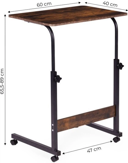 Mobilny stolik boczny ModernHome by Multistore regulowany 60 x 89 x 40 cm TH-LD-7-16 Postarzany orzech (5905817011124) - obraz 8