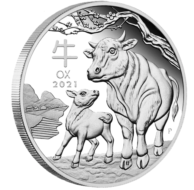 Срібна монета 1 долар Австралія. Lunar III "Рік Бика" 31.1 грам 2021 року у рамці - зображення 2