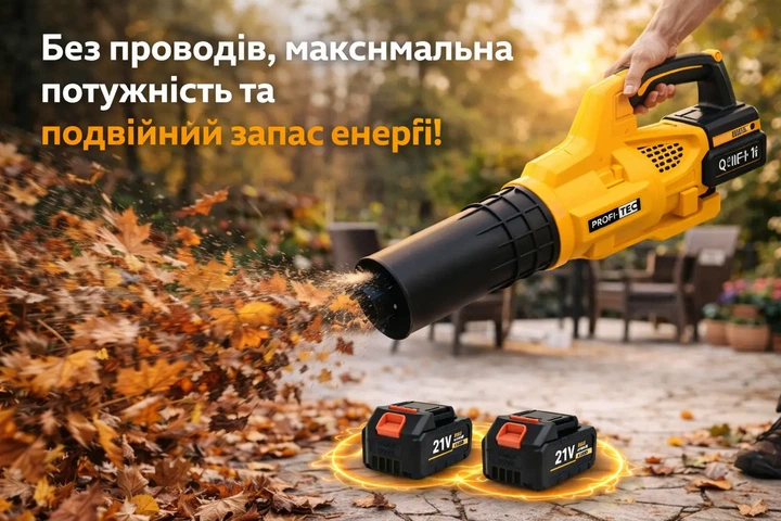 Воздуходувка аккумуляторная желтая QIF-11F для уборки листьев и снега + 2 аккумулятора мощный поток воздуха низкий уровень шума - изображение 3
