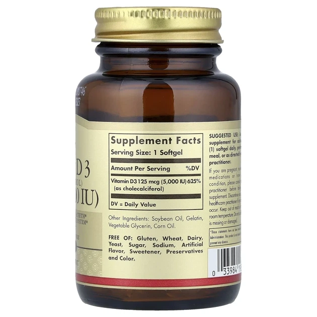 Вітамін D3 Solgar (Vitamin D3) 5000 МО 100 капсул (SOL-19377) - зображення 2