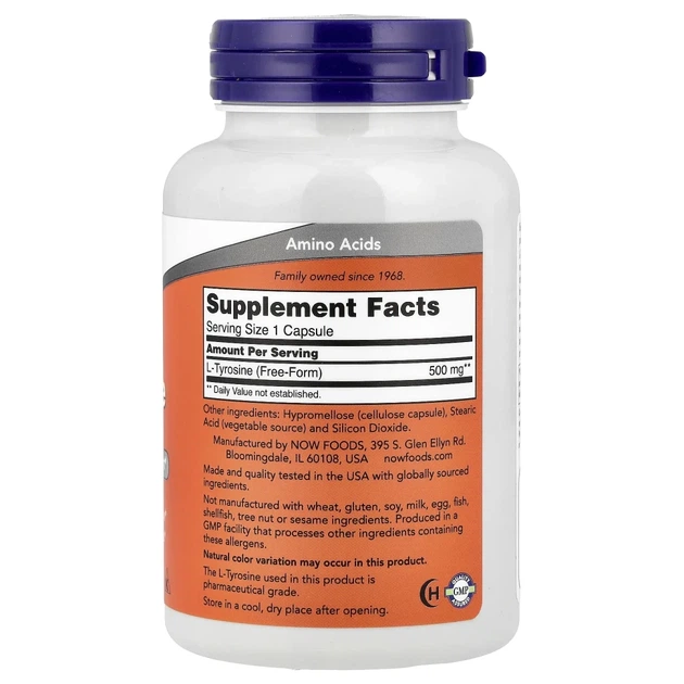 L-Тирозин Now Foods (L-tyrosine) 500 мг 120 капсул (NOW-00162) - зображення 2