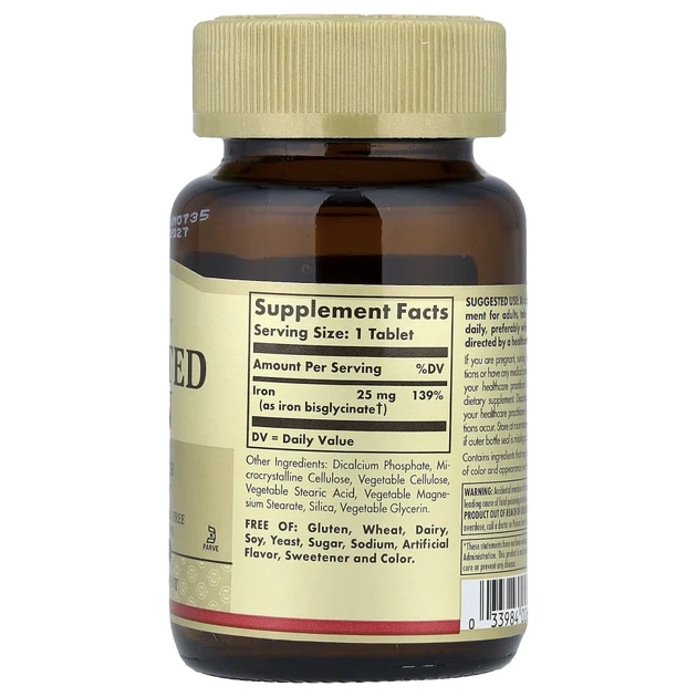 Хелат заліза Solgar (Chelated Iron) 25 мг 100 таблеток (SOL-00680) - изображение 2