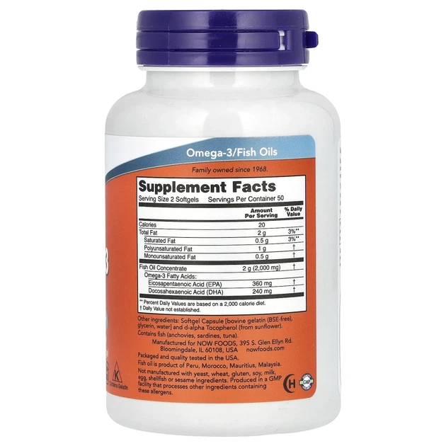Риб'ячий жир омега-3 NOW Foods (Omega-3) 1000 мг 100 капсул (NOW-01650) - зображення 2