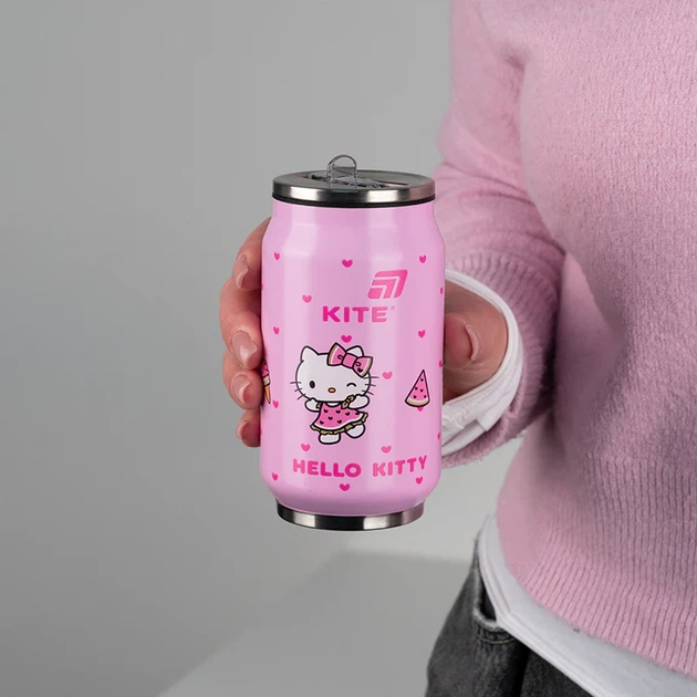 Термочашка с трубочкой Kite Hello Kitty 350 мл Розовая (HK25-1263) - изображение 4