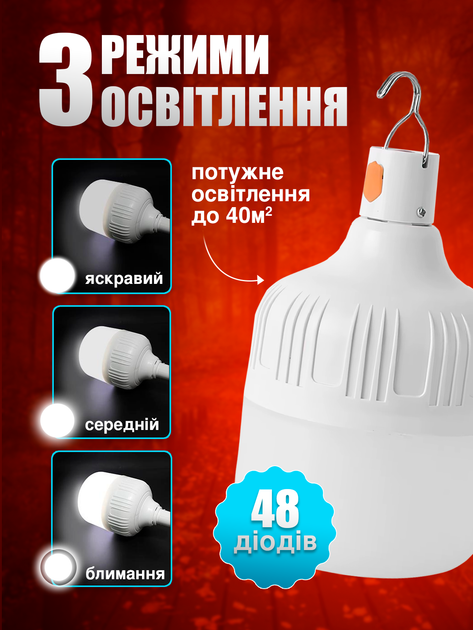 Лампа аккумуляторная usb фонарь на аккумуляторе светодиодная LED лампочка 200 Вт кемпинговая портативная с подвесом charging lamp светильник ночник для кемпинга - Фото 4 Лампа аккумуляторная usb фонарь на аккумуляторе светодиодная LED лампочка 200 Вт кемпинговая портативная с подвесом charging lamp светильник ночник для кемпинга - изображение 4