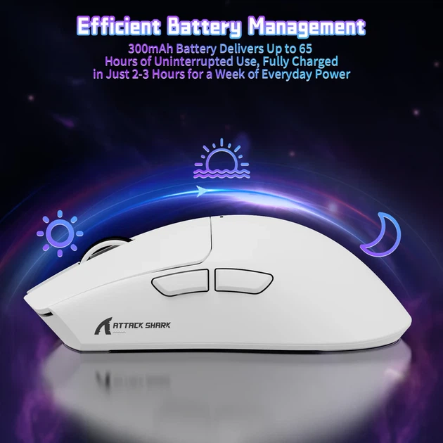 Ігрова бездротова миша ATTACK SHARK X11SE 59 г | PixArt PAW3311 | Tri-Mode 2.4G / Bluetooth / USB | до 18 000 DPI (біла) - зображення 7