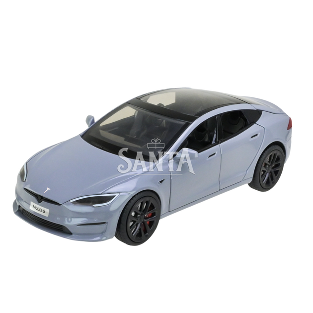 Машинка металлическая Tesla Model S Electrocar Тесла Модель S Электрокар серая 1:24 зарядная станция звук свет откр двери капот багажник резина колеса 18,5*7,2*5см (AP7713) - изображение 2
