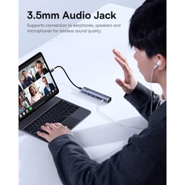 USB-хаб Baseus UltraJoy Series 7-Port HUB AIR Space Grey (Type-C to HDMI4K@60Hz*1+USB3.0*2+PD*1+SD/TF3.0*1+3.5mm*1) (B00052803811-02) - зображення 3