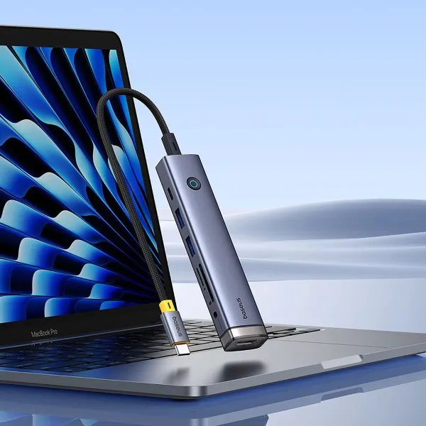 USB-хаб Baseus UltraJoy Series 7-Port HUB AIR Space Grey (Type-C to HDMI4K@60Hz*1+USB3.0*2+PD*1+SD/TF3.0*1+3.5mm*1) (B00052803811-02) - зображення 12