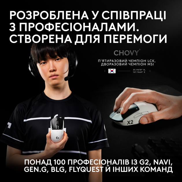 Мышь Logitech G Pro X2 Superstrike Lightspeed Wireless White-Black (910-007776) - изображение 8