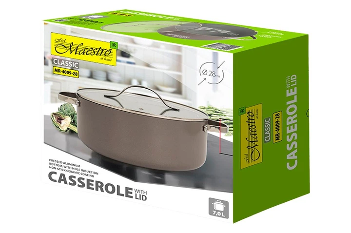 Кастрюля з кришкою Maestro MR-4009-28, Ø 28 см, 7,0 л, з керамічним покриттям та сталевими ручками - зображення 7