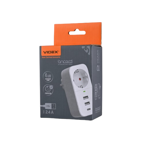 Мережевий адаптер 1 розетка/2USB-A/1Type-C із заземленням білий VF-AD1G2U1C-W Oncord Videx - Фото 4 Мережевий адаптер 1 розетка/2USB-A/1Type-C із заземленням білий VF-AD1G2U1C-W Oncord Videx - изображение 4
