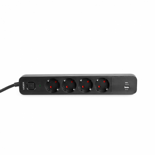 Мережевий подовжувач із заземленням 4 розетки/1USB-A/1Type-C 3м з кнопкою чорний VF-PD43G1QC1PD-B Oncord Videx - изображение 5