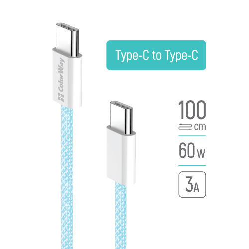 Кабель USB PD Type-C/Type-C ColorWay CW-CBPDCC061-BL 3,0A 60W 1м синій - изображение 4
