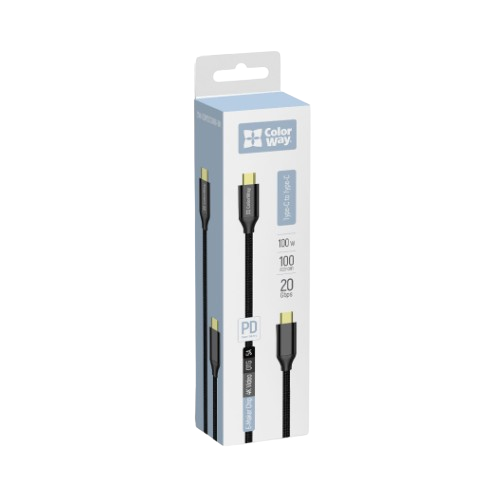 Кабель USB PD Type-C/Type-C ColorWay CW-CBPDCC062-BK Gen2 5,0А 100W 1м чорний - Фото 8 Кабель USB PD Type-C/Type-C ColorWay CW-CBPDCC062-BK Gen2 5,0А 100W 1м чорний - зображення 8