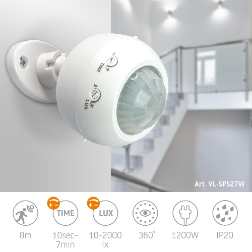 Датчик руху та освітленності 1200W 220V інфрачервоний VL-SPS27W Videx - изображение 4